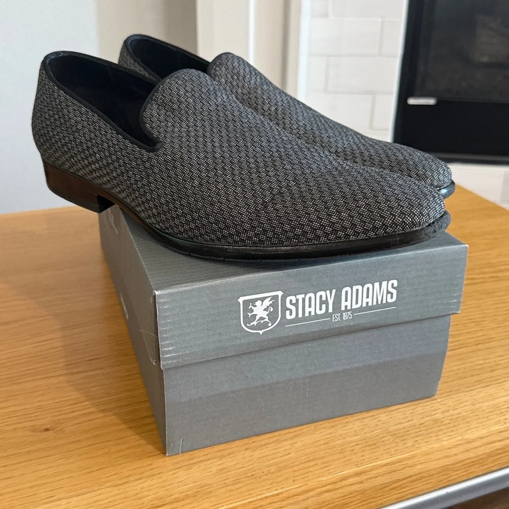 Stacy Adams Charcoal Textured Loafers - Picture 1 of 6